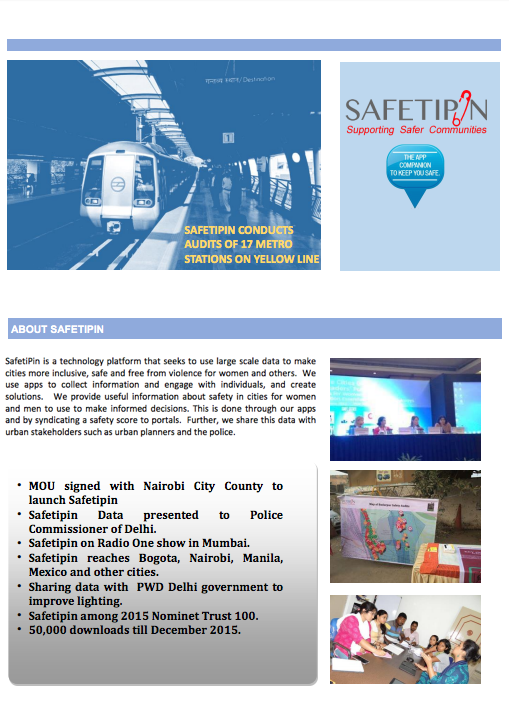 SafetiPin Newsletter - DECEMBER 2015 Edition