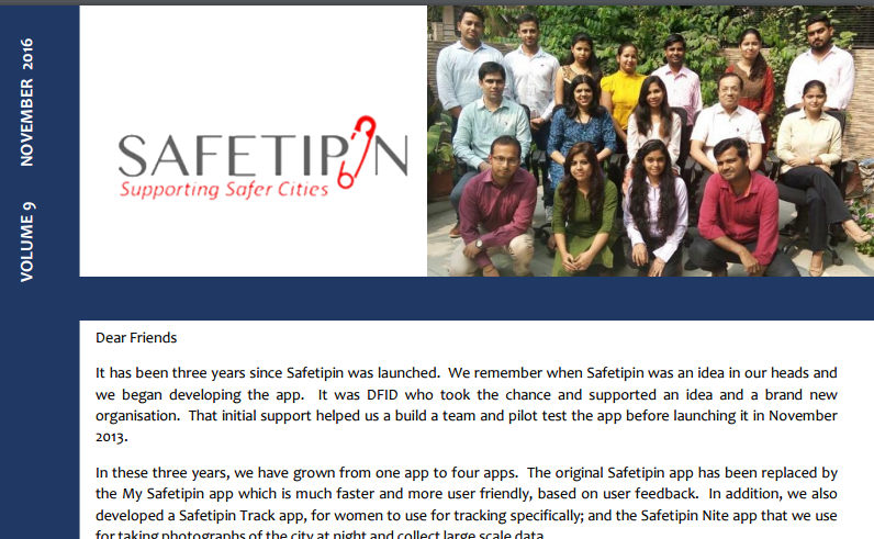 SafetiPin Newsletter - November 2016 Edition